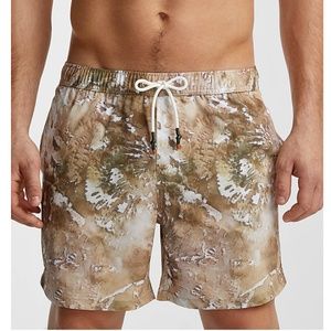 Green and brown camo foliage recycled fiber stretch swim trunk NWT